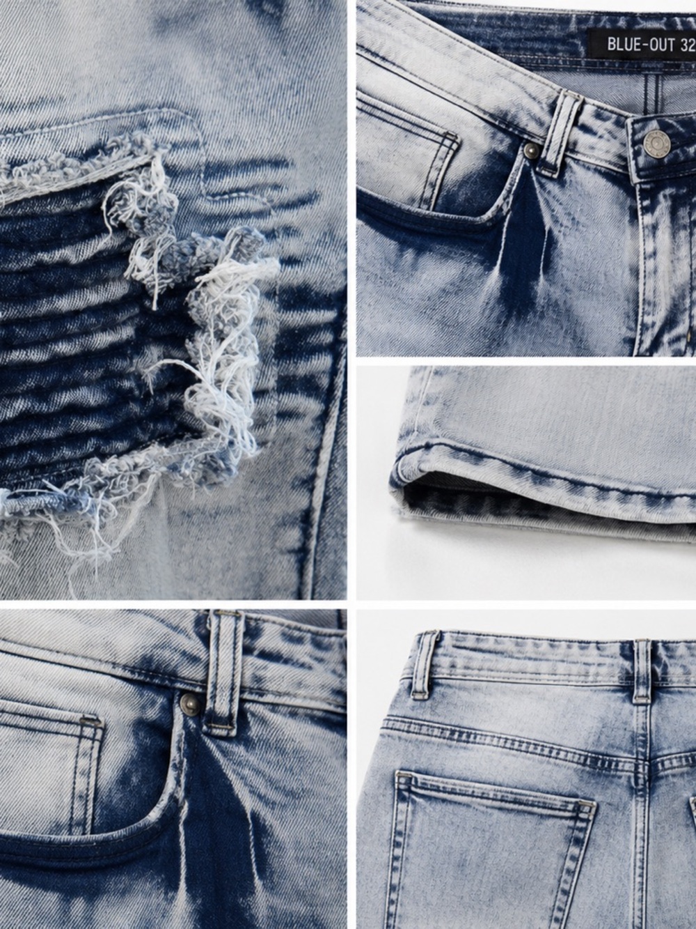 Slim Fit Light Blue Distressed Men's Jeans - Picture 2 of 2